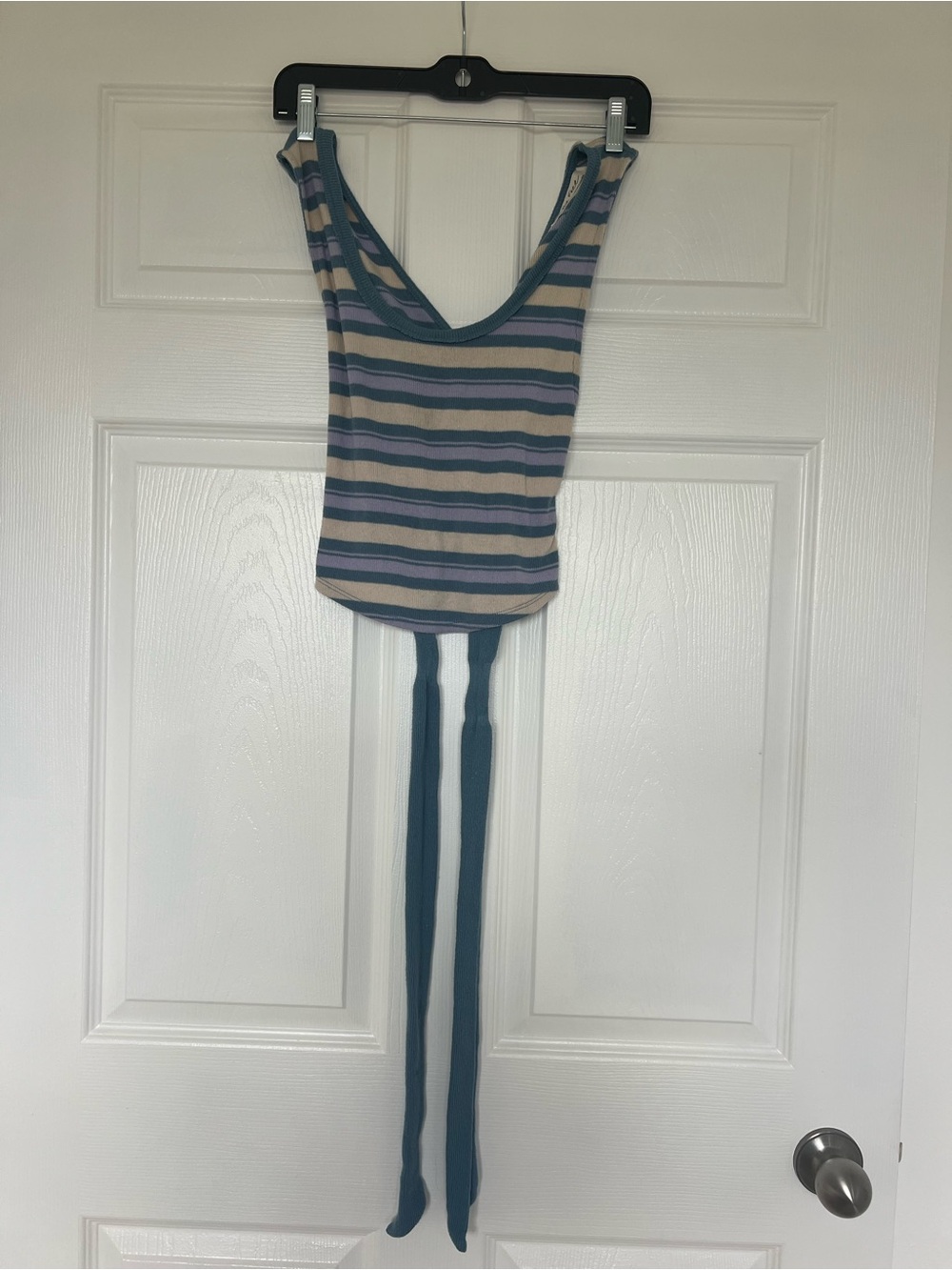 We the free tie back tank top blue beige striped Small